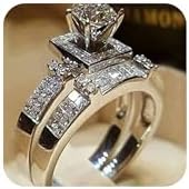 Chic Women White CZ Silver Ring Set Wedding Engagement Jewelry Vintage Style Two Piece Wedding Engagement Bridal Set Ring Band Round CZ 925 Sterling Silver
