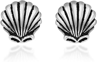 AeraVida Beach Chic Scallop Seashells .925 Sterling Silver Stud Earrings | Minimalist Sterling Silver Stud Earring for women | Seashell Stud Earrings | Chic Stud Earrings