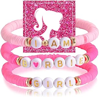 Ceramic Bead Charm Bracelets with Lobster Clasp, Pink 3PSC Stackable Stretch Bracelets for Girls/Boys, Durable Stainless Steel Y2K Jewelry Set - Ideal for Friendship Gifts