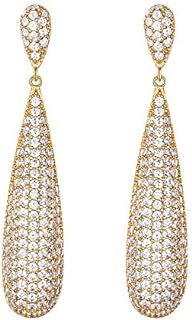 EVER FAITH 925 Sterling Silver Pave Cubic Zirconia Elegant Long Tear Drop Engagement Earrings