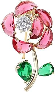 Crystal Gem-Embellished 14K Yellow Gold Rose Brooch Pin – Elegant Floral Scarf Buckle for Women, Luxurious Pin Jewelry for Special Occasions, Ideal Gift for Craft Enthusiast