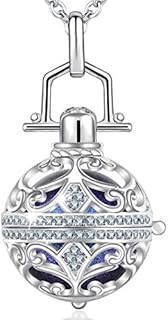 Ball Clasp Angel Locket Necklace with Cubic Zirconia and Ball Chain for Expectant Mothers - Silver Plated Alloy - 18mm Harmony Ball Design