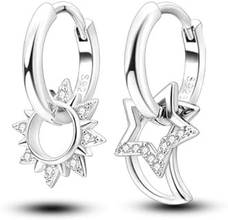 Push Back Drop Design Silver Moon Dangle Earrings for Women and Girls - 925 Sterling Silver Hoop Shape Earrings Perfect for Gifts, Made by NUJIFFY