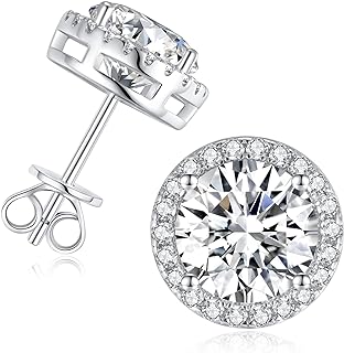 1-4ct Moissanite Stud Earrings for Women - Halo Round 925 Sterling Silver DF Color Ideal Cut Lab Created Diamond Earrings with Certificate of Authenticity