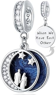 Valentine's Day Sterling Silver Charm Necklace with Round Clasp - Featuring Smiley Face, Cherry Daisy Rose, Dreamcatcher, Kiss, I Love You, Celtic Knot, and Night Sky Couple Dangle Designs