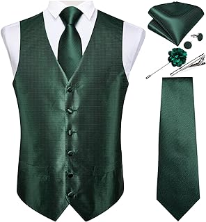 Sophisticated Silk Tie Set for Men - DiBanGu Paisley Pattern Waistcoat, Necktie, Pocket Square & Cufflink. Ideal for Tuxedo & Special Occasions