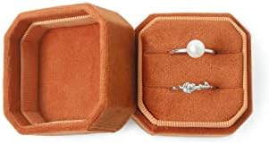 Velvet 2 Slots Jewelry Ring Box Engagement Wedding Box Keepsake Box Bridal Photo Ring Double Slots Octagon (Rust/ginger Orange)