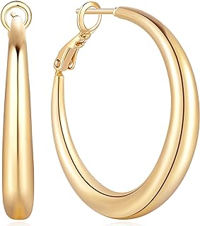 Elegant 14K Yellow Gold Chunky Hoop Earrings, 28mm Diameter, Hypoallergenic, Trendy Design for Women - Perfect as Anniversary, Valentine's Day, Mother's Day or Birthday Gift