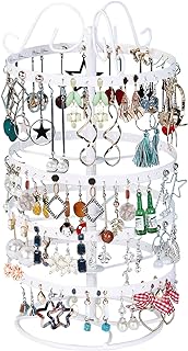 4-Layer Rotating 168-Hole Earring Holder, Earring Holder Organizer, Earring Organizer Musical Jewelry Box for Girls, Travel Jewelry Organizer-white