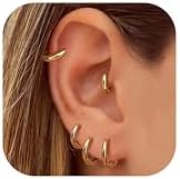 BESTEEL 5 Pairs Small Hoop Earrings for Women 14K Gold Plated Tiny Huggie Hoops Sterling Silver Post Mini Cartilage Earring Hoop Pack Hypoallergenic Lightweight Ear Piercing Earrings Set for Gilrs