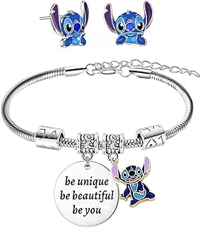 Magwei Ohana Means Family Stitch Bracelet Stitch Earrings for Girls Kids, Cute Stitch Stuff Jewelry Set Charm Bracelet Earrings for Girls Women