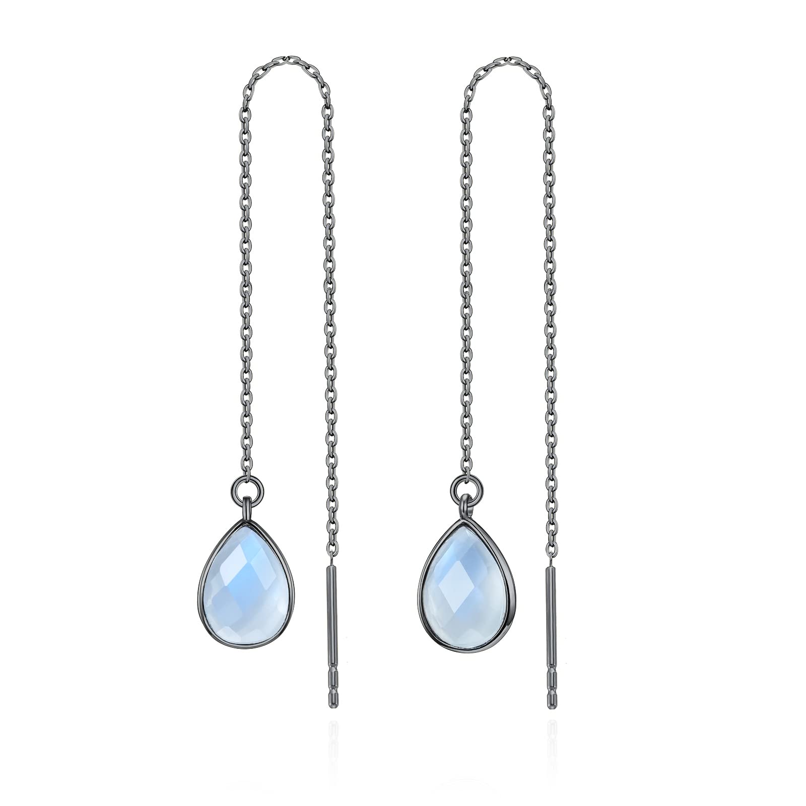 Threader Earrings for Women, Natural Labradorite/Moonstone Dangle Earrings Gemstone Birthstone Drop Earrings Fashion Jewelry Gifts for Women Girls