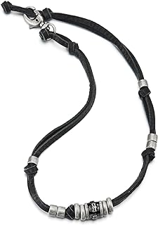 Vintage Skull Bead Necklace with Lobster Claw Clasp on Adjustable Leather Cord for Men and Women, No Gemstone Design - COOLSTEELANDBEYOND