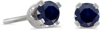 3 mm Petite Round Genuine Sapphire Stud Earrings in 14k White Gold