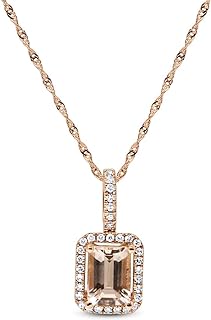 Elegant 14K Rose Gold Morganite Pendant Necklace with Twister Rope Chain and Lobster Clasp, Emerald Cut Diamond Accent, Ideal Gift for a Sophisticated Woman