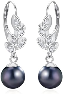 Women's 14K Gold Plated or Rhodium Plated 925 Sterling Silver Pearl Drop Dangle Earrings with Leverback Design, Perfect Birthday/Wedding Gift