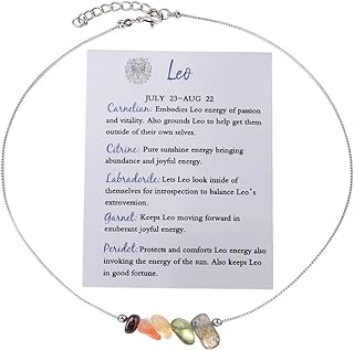 12 Constellation Zodiac Sign Choker Necklace Raw Crystal Natural Stone Healing Chakra Gemstone Horoscope Astrology Jewelry for Women Girls Birthday Gift