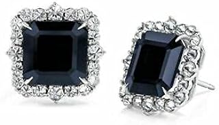 4Ct Asscher Cut Black Diamond Inverted Diamond Stud Earrings 14K White Gold Plated