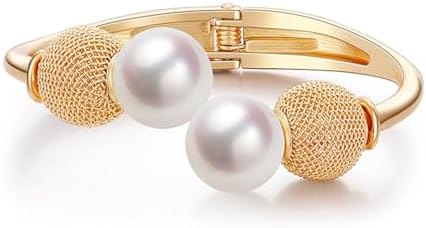 Chic Adjustable Open Pearl Cuff Bracelet for Versatile Women's Fashion - No Clasp, Gold-Plated Zinc Alloy