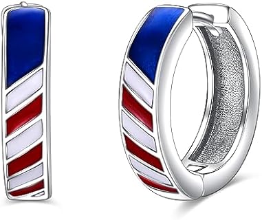 925 Sterling Silver Hinged Hoop American Flag Earrings for Men and Women - Patriotic Jewelry Gift