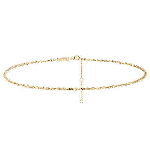 Fettero Gold Chain Choker Necklace,14K Gold Plated Dainty Cute Beaded Lip Chain Long Necklace Delicate Fashion Choker Necklace Jewelry Gift for Women