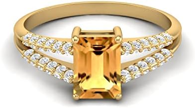 MOONEYE 925 Sterling Silver 7x5mm Emerald Cut Natural Citrine Gemstone Women's Solitaire Engagement Ring