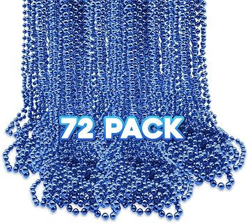 Windy City Novelties 72-Pack Blue Metallic Bead Necklaces - Bulk Party Favors for Mardi Gras, Gender Reveal, Sports Events & Celebrations