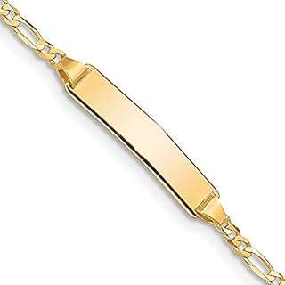 Jewels By Lux Personalized 10K Yellow Gold ID Bracelet with Figaro Chain and Lobster Claw Clasp, Ideal for Men and Women's Elegant Gift, Engravable Design