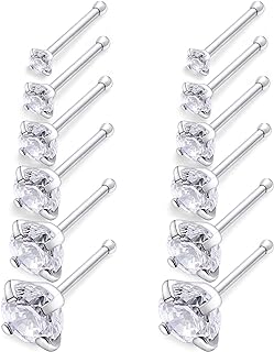 SCERRING 20G Nose Rings Hoop Stainless Steel Bone L Shaped Screw CZ Heart Nose Studs Cartilage Tragus Earrings Piercing Ring Hoop Body Jewelry Set 12-36PCS