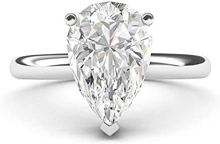THELANDA 10k White Gold 8x12mm Simulated Pear-shaped Diamond Engagement Ring Domed Band Promise Bridal Ring
