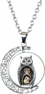 Alloy Clasp Owl Pendant Necklace with Cable Chain - Unisex Accessory for Women, Men & Teens - Crescent Half Moon Design