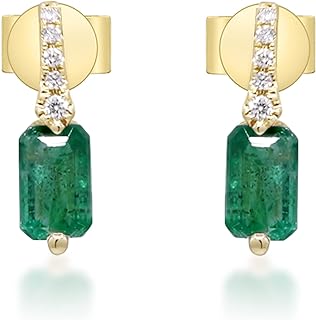 Screw Back 24K Gold Stud Emerald Earrings | Ethically-Sourced Zambian Emerald & Diamond Earrings for Women | Emerald-Cut Design
