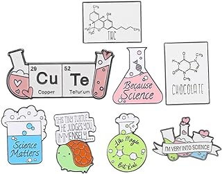 VALICLUD Enamel Pin Set of 8, Fashionable Faux Leather & Iron Brooches with Unique Laboratory Equipment Designs and Secure Pin Clasp, Ideal as Gifts