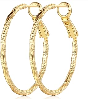 Gold Hoop Earrings for Women 14K Gold Hoop Earrings Well-cutting Gold Earrings for Women Hypoallergenic Lightweight Gold Hoops Earrings 25mm,35mm