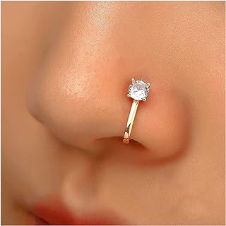 Punk Crystal Nose Ring Gold Cz Dot Clip On Nose Ring Tiny Crystal Non Piercing Nose Ring Rhinestone Nose Ring Hoop Jewelry for Women and Girls Gifts