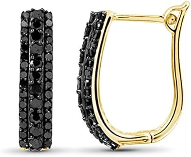 Women's 1-Carat Black Diamond Hoop Earrings with Latch Back Finding, 14K Yellow-Gold-Plated-Silver, Hypoallergenic, from JewelExcess