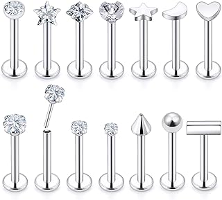 Vsnnsns 18G 20G Threadless Push in Nose Rings for Women 316L Surgical Stainless Steel L Shaped Nose Studs Screw Bone Nose Rings Piercings Nostril Piercing Nose Studs Jewelry CZ 1.5mm-3mm Silver 14Pcs