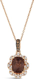 LE VIAN 1/4 Carat Diamond and 1.90 Carat Cushion Cut Quartz Halo Pendant Necklace for Women in 14k Rose Gold (White/Fancy Brown, cttw) on 18 Inch Chain
