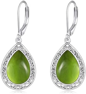 Women's Sterling Silver Leverback Earrings with Teardrop Peridot in Nordic Filigree Design