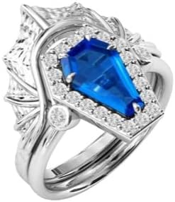 Art Deco 5.0 CT Blue Sapphire Halo 18K Engagement Ring Set Vintage Coffin Shaped Sapphire Wedding Ring Set Antique Bridal Promise Ring Set
