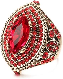 Antique Gold-Plated Turkish Wedding Ring with Crystal and Resin Gems for Women, Vintage Design