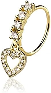 Pierced Owl 20GA 316L Stainless Steel CZ Crystal Lined Hoop with Dangling Heart Outline Charm Bendable Nose Ring