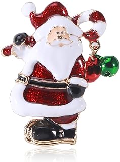 Unique Santa Claus Christmas Brooch Pin Jingle Bell Dangling Candy Cane Enamel Pins Clip Lapel Sweater Scarves Hat Dress Badges Brooches Pins Cute Xmas Festive Decoration Jewelry Gifts for Women Girls