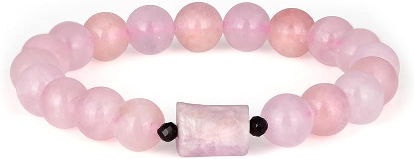 Elegant Morganite & Kunzite Bead Bracelet with Sterling Silver Bead Chain and Spring Ring Clasp - Authentic Indian Gemstone Jewelry