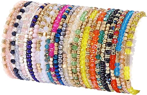 Boho Beaded Bracelet Set with Bead Chain for Women, Versatile Colorful Glass Design - 28 Pcs Collection