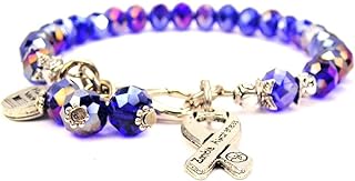 Sapphire Blue Crystal Zombie Charm Bracelet with Bead Chain for Zombie Fans - ChubbyChicoCharms Awareness Ribbon Design