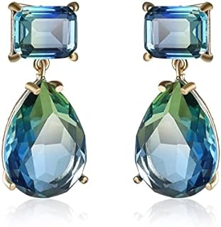 Crystal Earrings CXUEMH Teardrop Earrings for Women Blue and Green Dangle Earrings Elegant Earrings for Prom Emerald Green Earrings Formal Jewelry Crystal Drop Earrings