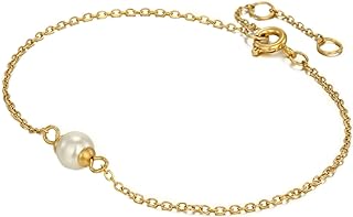SISGEM 14kt Gold Pearl Anklet with Spring Ring Clasp and Bead Chain, 7mm Freshwater Pearl, Adjustable Length 8"-10", Perfect Anniversary/Birthday Gift for Women