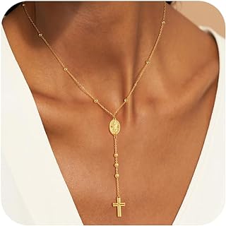 Lobster Clasp 14K Gold Plated Cross Pendant Necklace with Crisscross Chain for Women, Simple Minimalist Design