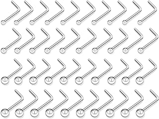 PiercingJ 40PCS 20G Stainless Steel Nose Stud Set Nose Rings L Shape 1.5mm 2mm 2.5mm 3mm Round Ball Bead Nose Retainer Body Piercing Jewelry for Women